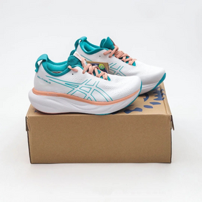 Asics Gel - Nimbus™ 25 Branco com Jade e Laranja